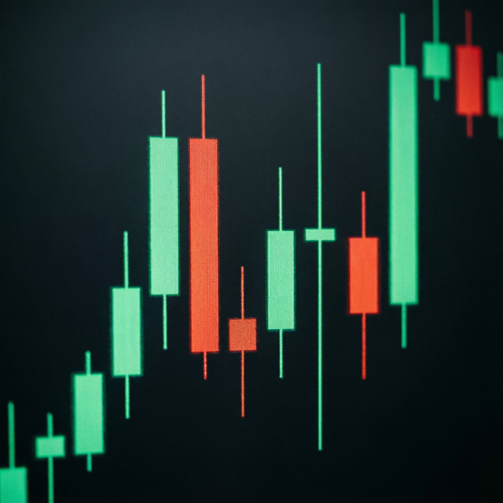 Close-up of forex candlestick patterns showing bullish and bearish candle formations for prop firm trading analysis