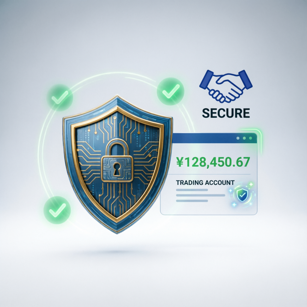 Secure trading account protection with shield and verified checkmarks