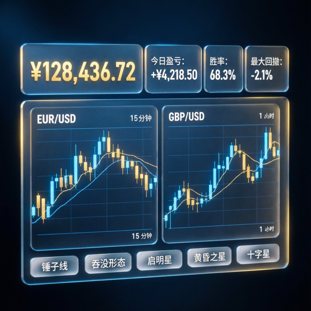 Professional trading dashboard showing live forex charts and profit statistics