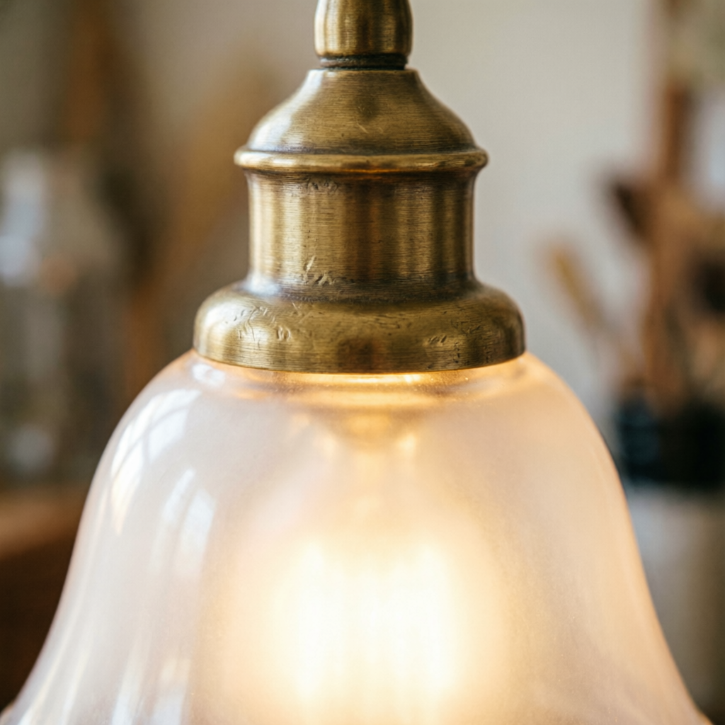 Brass and opal glass detail under warm light