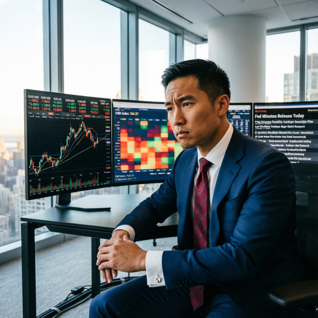 Professional prop firm trader analyzing forex markets in modern office environment