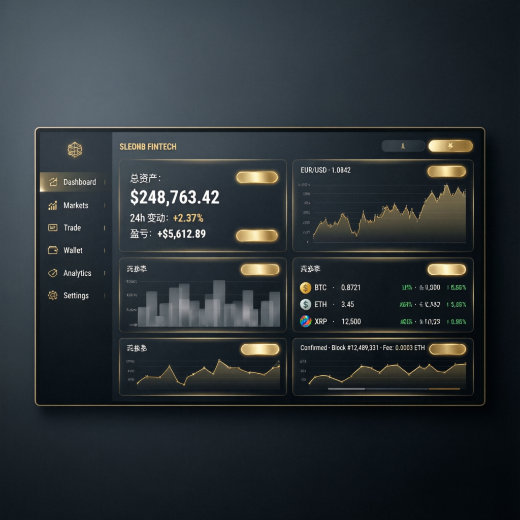 Professional trading dashboard showing portfolio analytics and account management tools