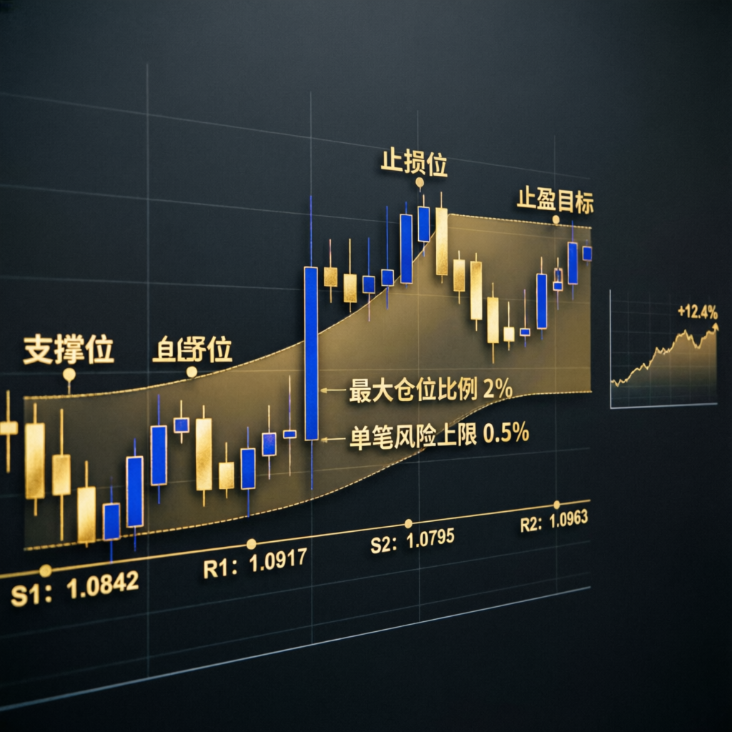 Risk-managed trading chart showing controlled drawdown and steady growth