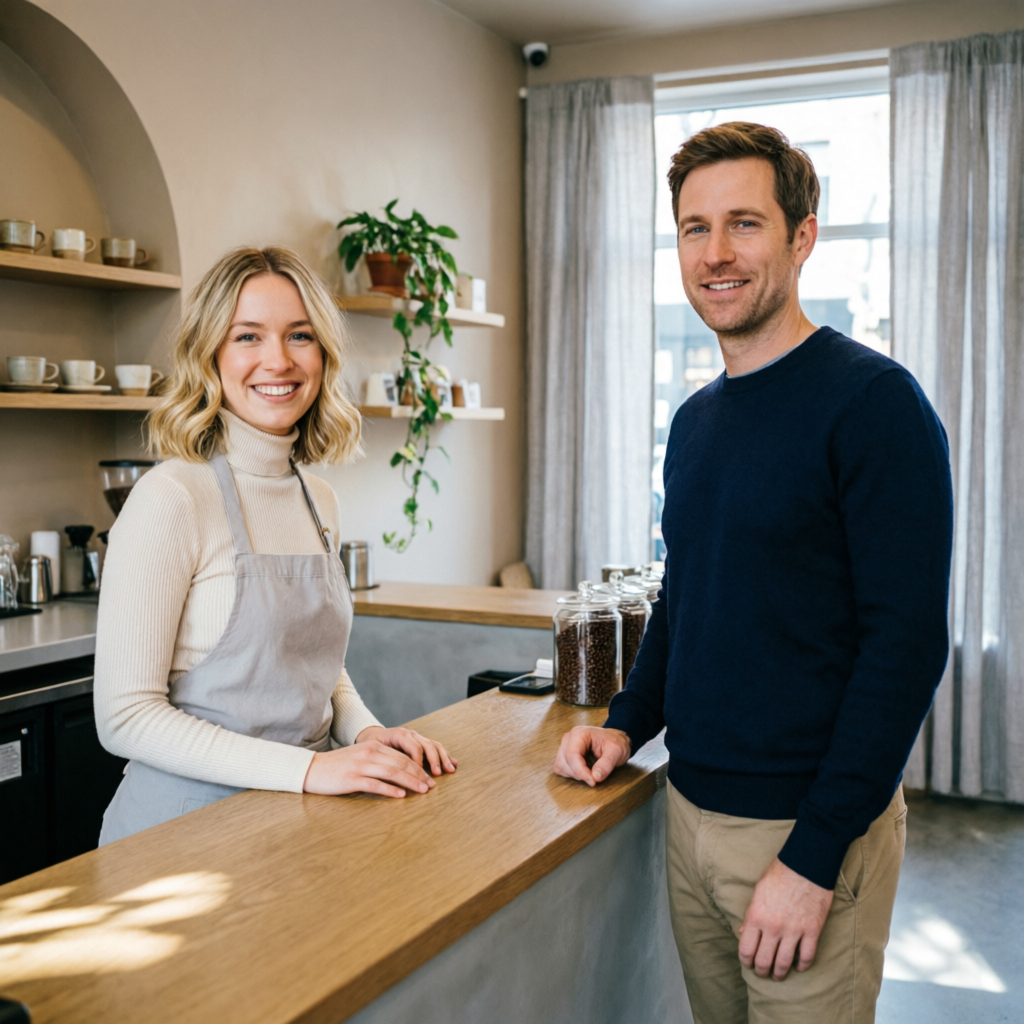 Boutique café - friendly transaction at the counter