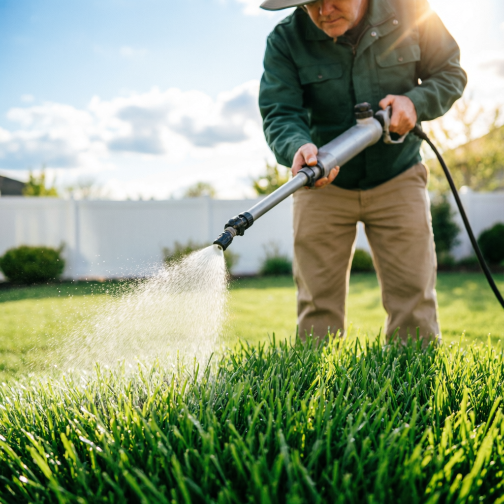 Liquid aeration application on residential lawn
