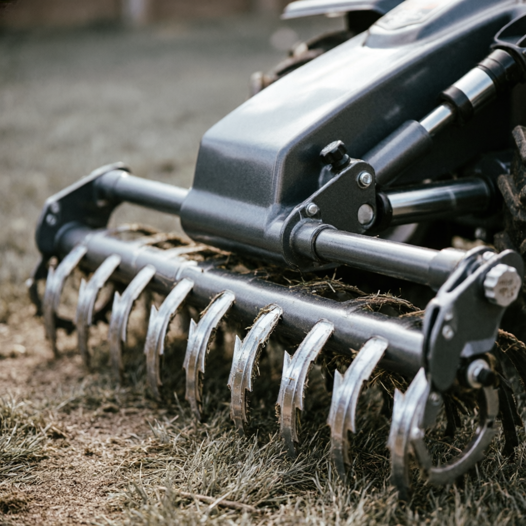 Commercial power rake dethatching machine close-up
