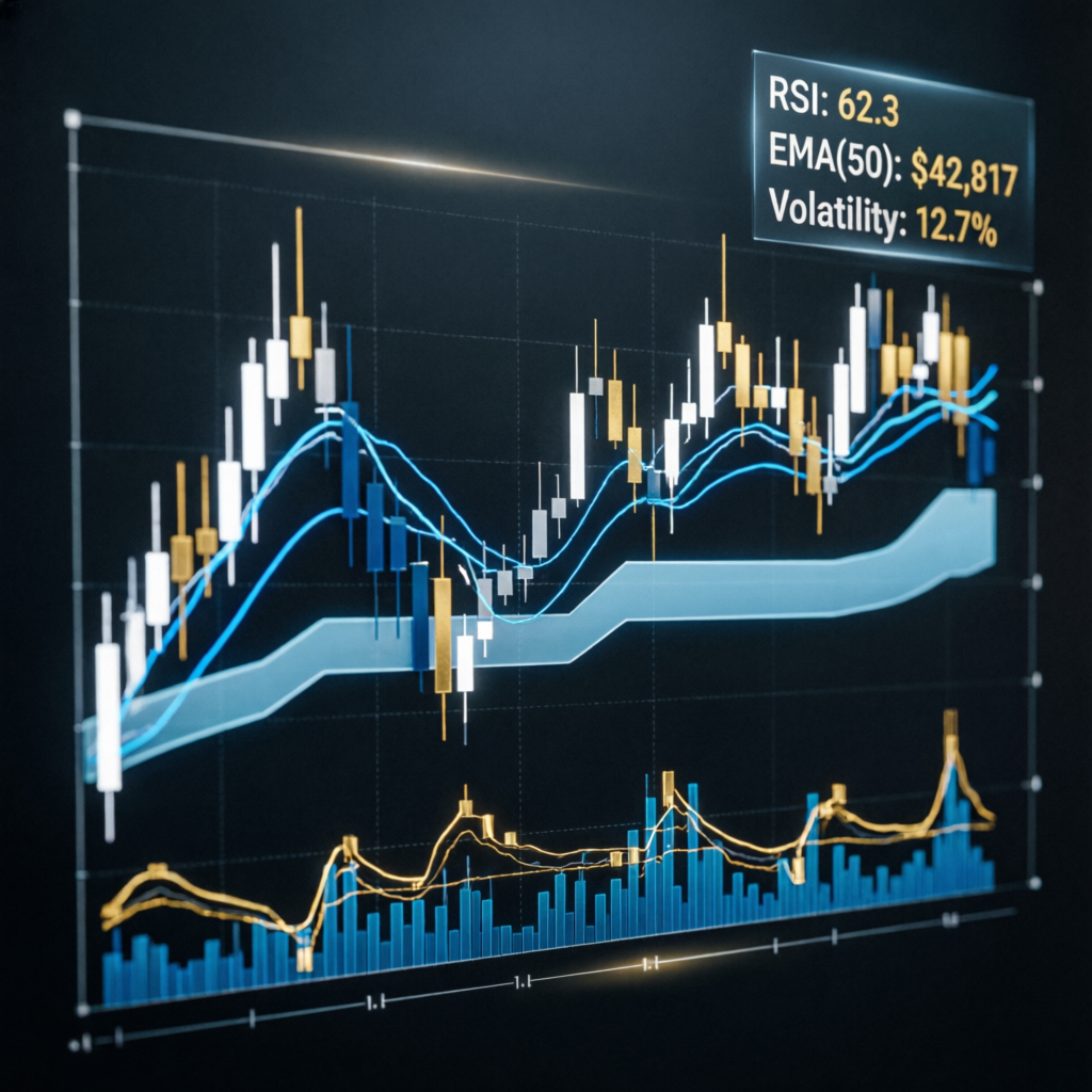 Advanced trading strategy visualization with candlestick charts and technical indicators