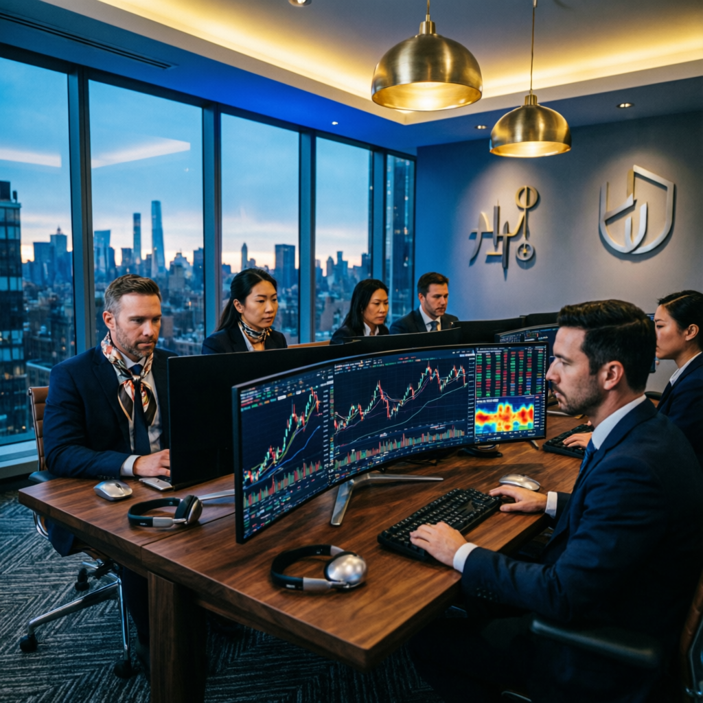 Professional prop firm trading team working together to pass evaluations quickly