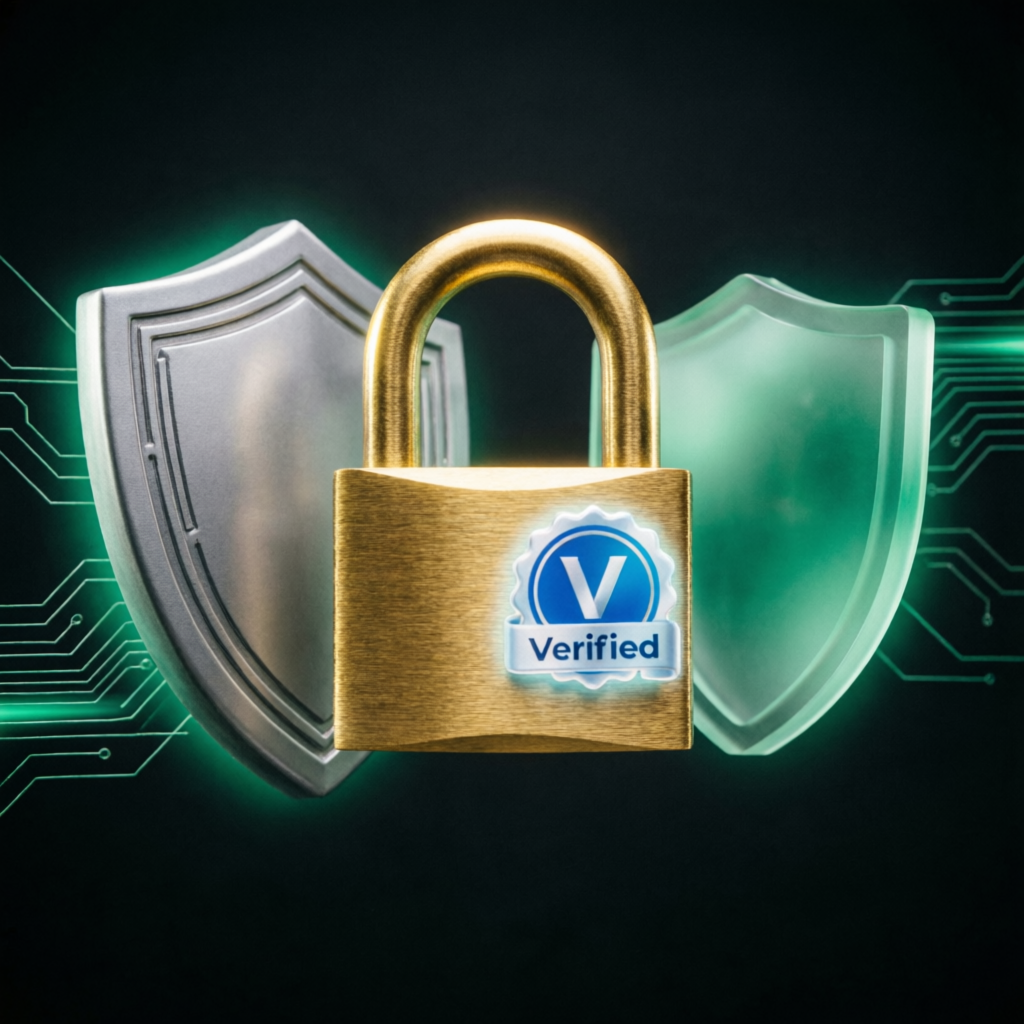 Financial security and trust verification concept with shield and lock