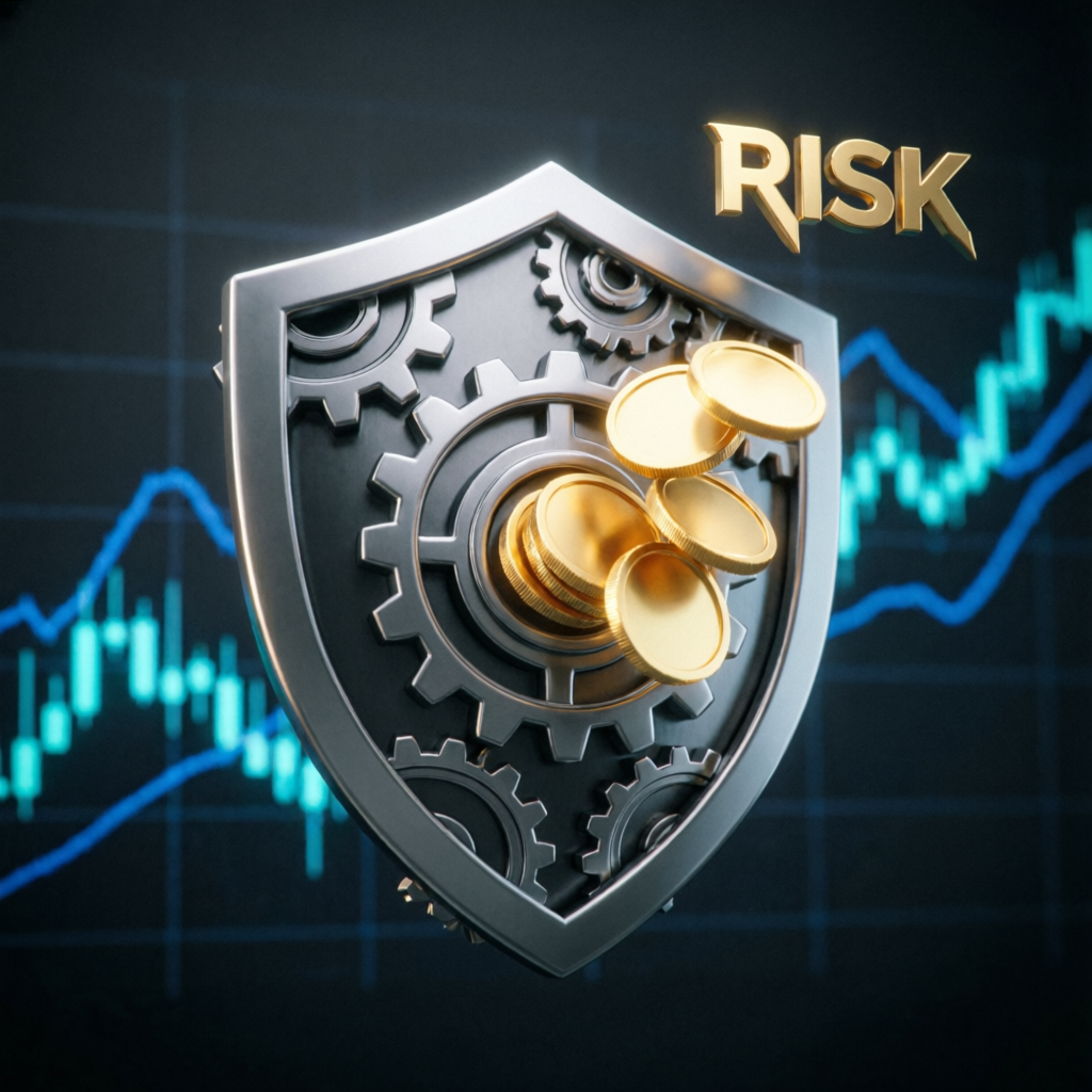 Risk management concept with shield protecting forex trading capital