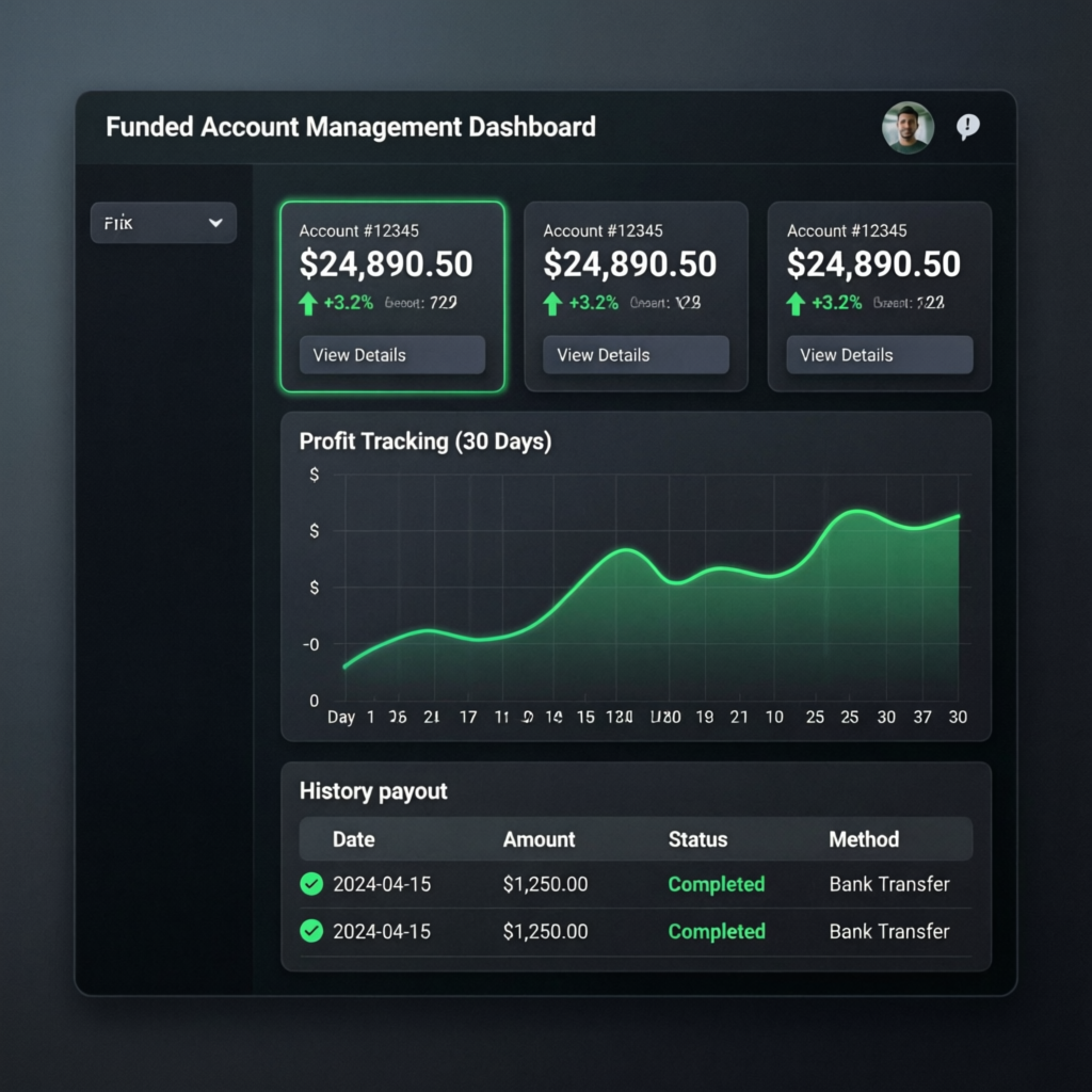 Funded Account Management Dashboard Showing Multiple Successful Accounts