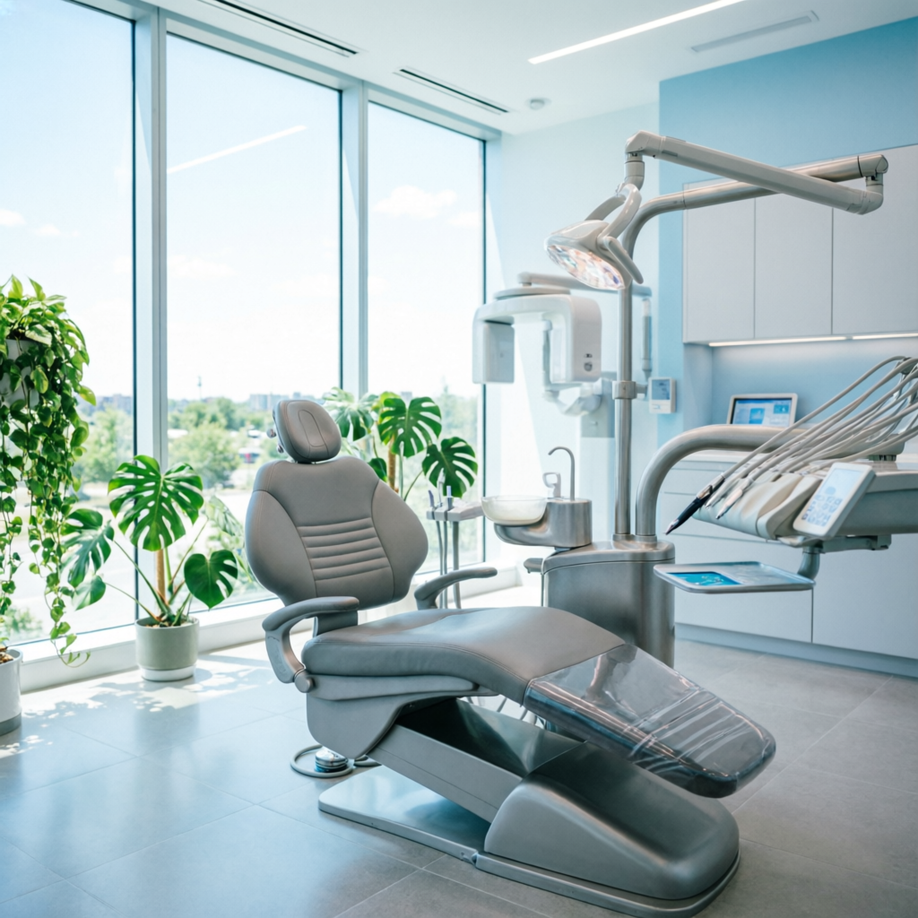Modern dental clinic interior in Vaughan with comfortable dental chair and natural lighting