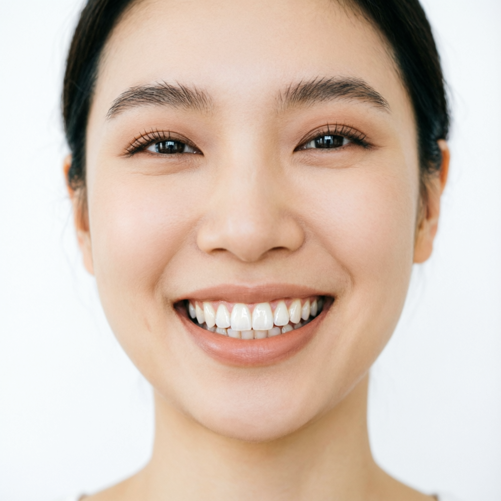 Bright white smile after professional teeth cleaning and whitening