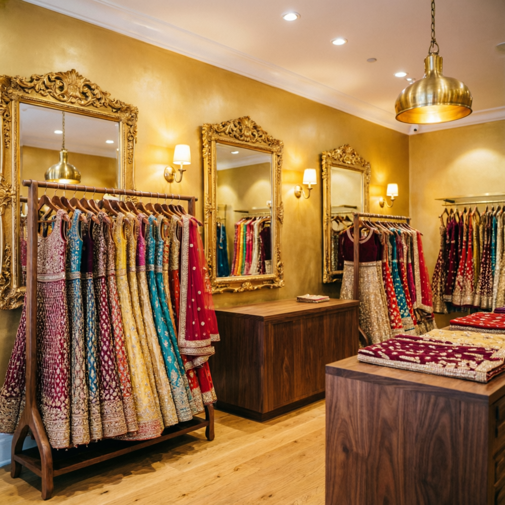 Inside Raja Ki Rani Boutique — racks of designer lehengas and ethnic wear in Sonipat