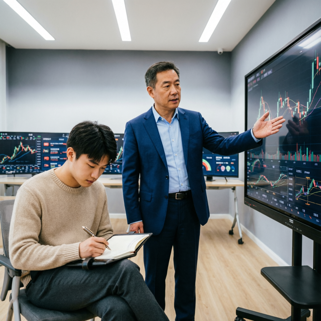 Trading mentor teaching student about forex analysis and funded account strategies