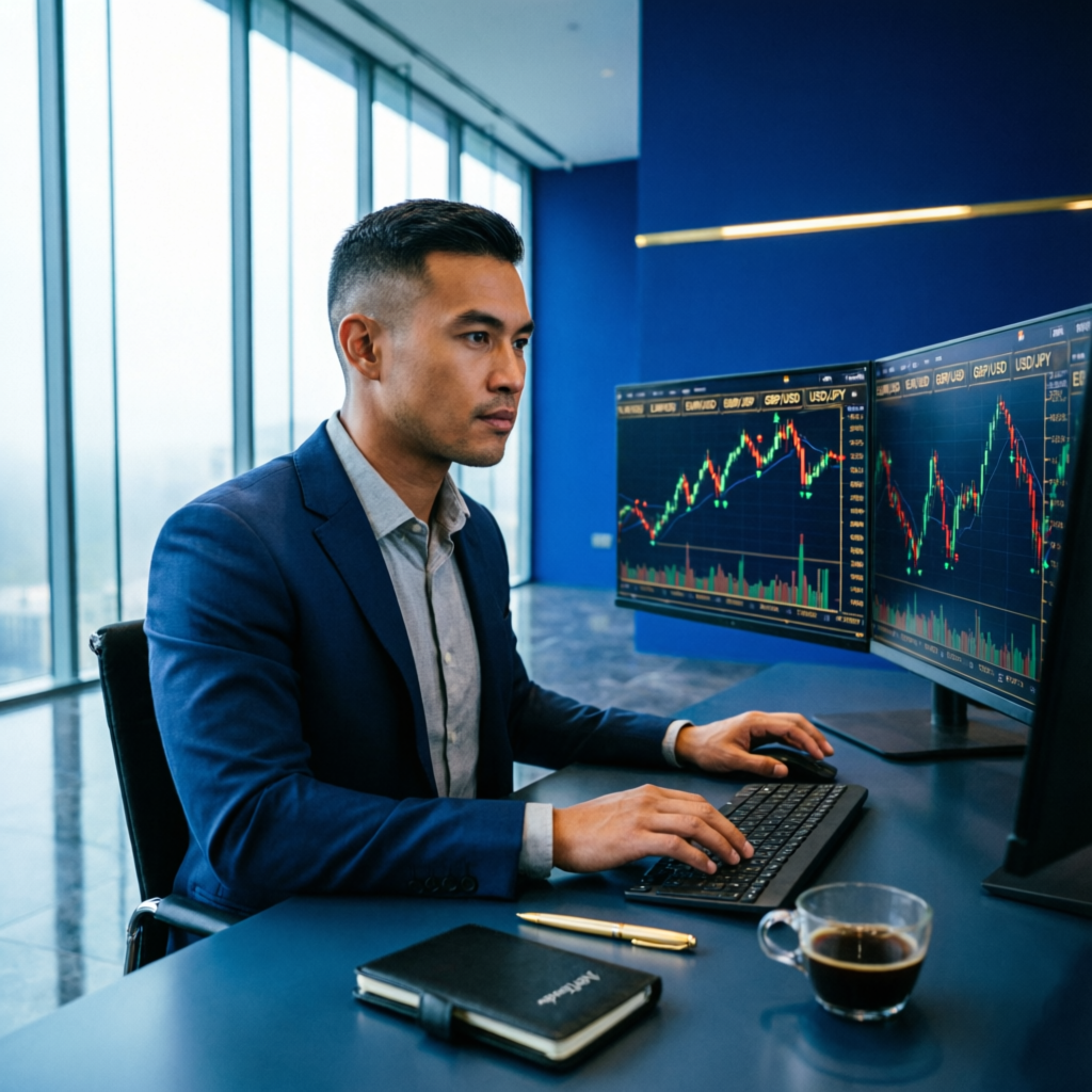Professional trader analyzing forex charts on dual monitors for Maven Trading prop firm review 2026