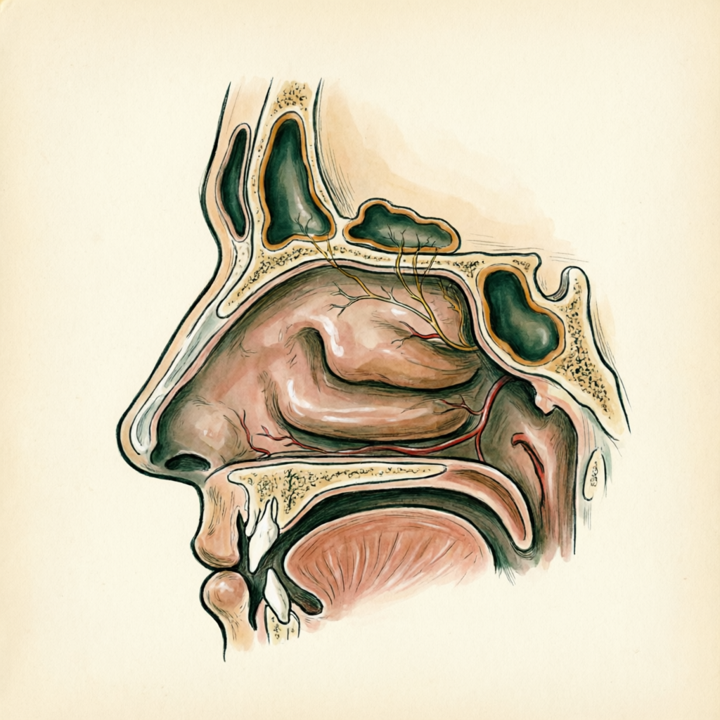 Illustration of nasal and sinus anatomy