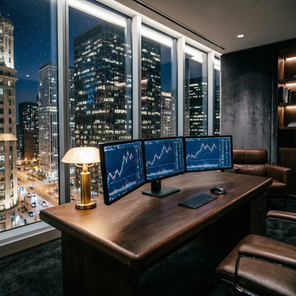 Topstep trader office in Chicago with trading monitors