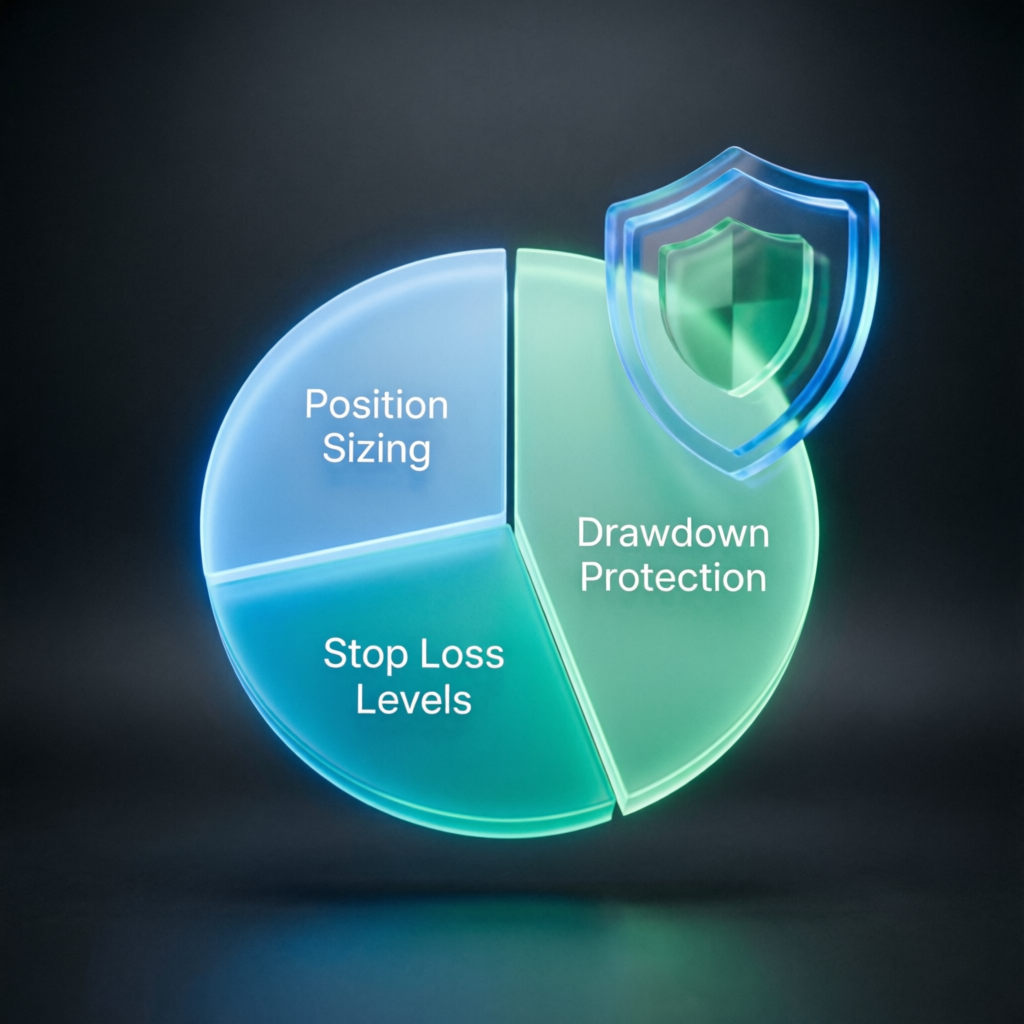Risk management visualization with position sizing and drawdown protection