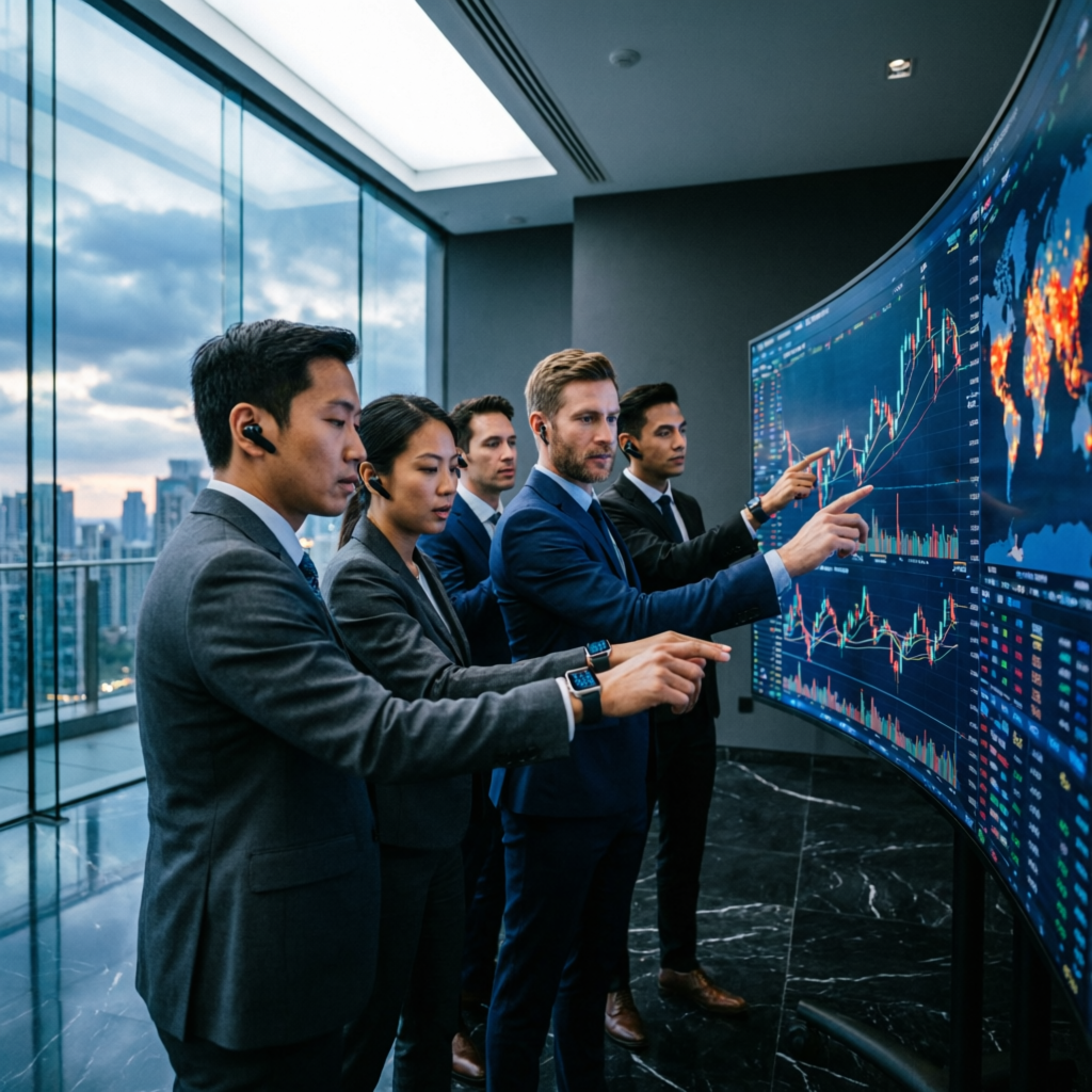 Expert trading team analyzing markets