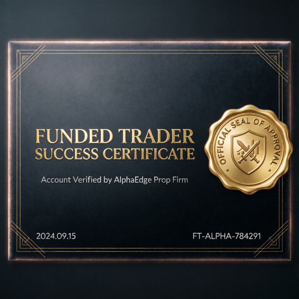 Funded Trader Success Certificate showing verified prop firm account completion