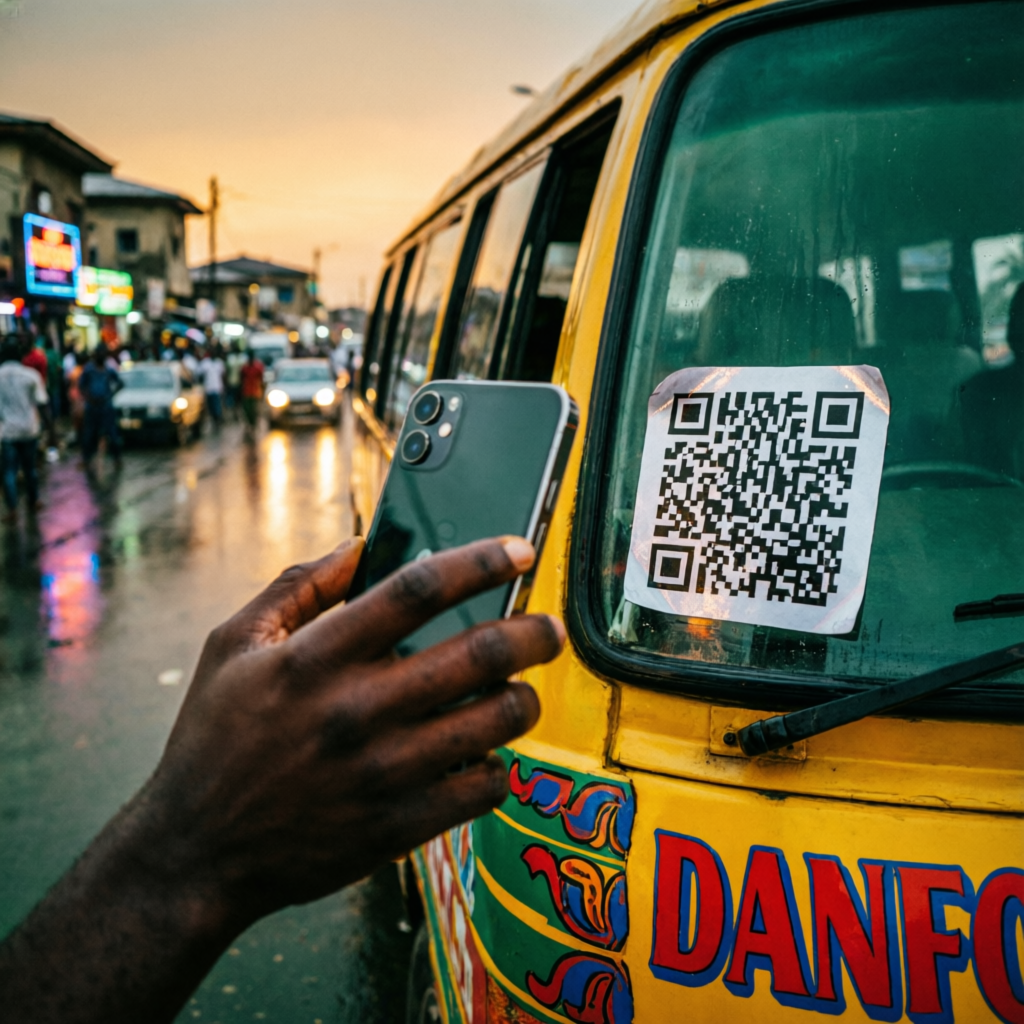 Commuter scanning a RideGarde QR sticker on a commercial bus