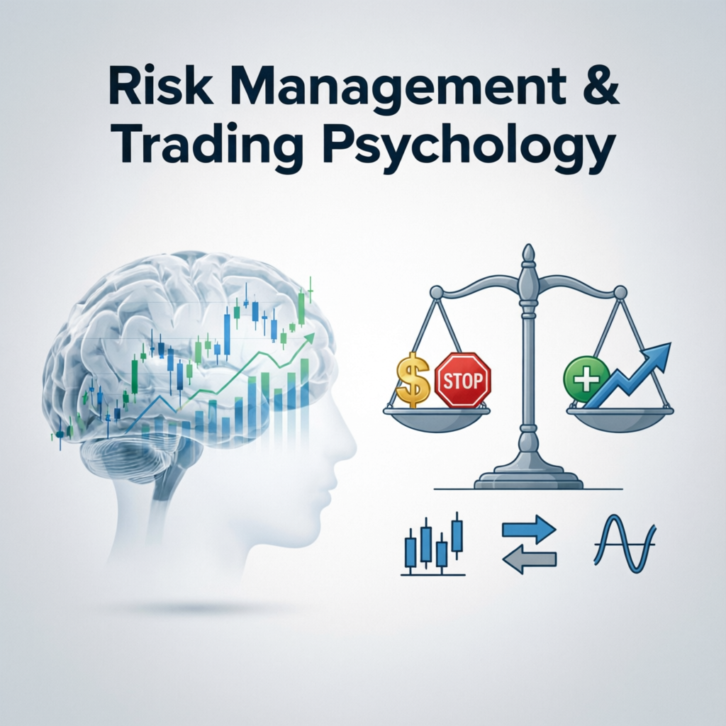 Risk management and trading psychology concept illustration for forex traders