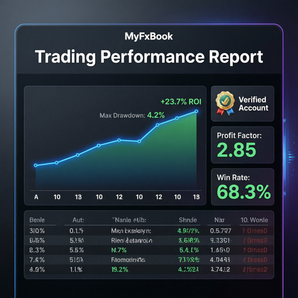 MyFxBook verified trading performance report showing consistent profits