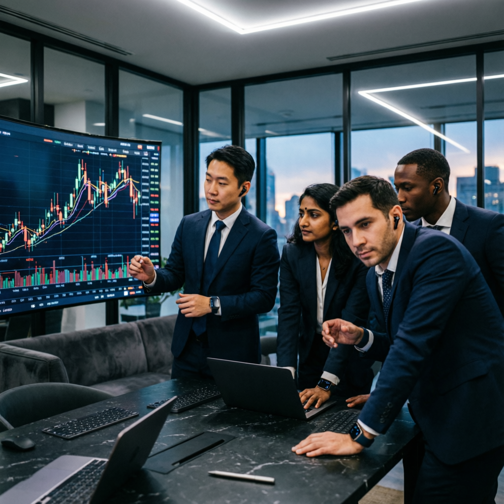 Expert trading team analyzing prop firm challenges for multiple firms