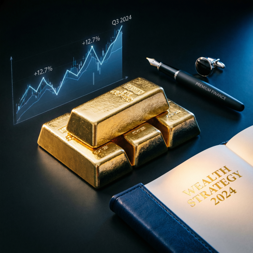 Premium finance wealth strategy with gold bars and trading charts