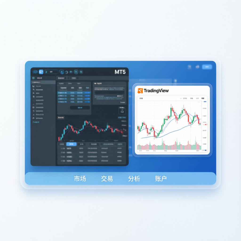 Trading platform interface showing MT5 and TradingView integration