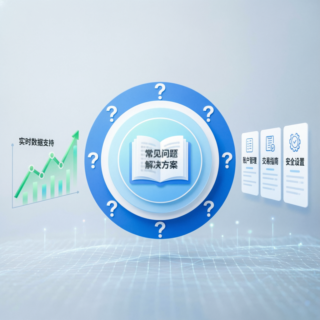 FAQ help center illustration showing trading knowledge base and support resources