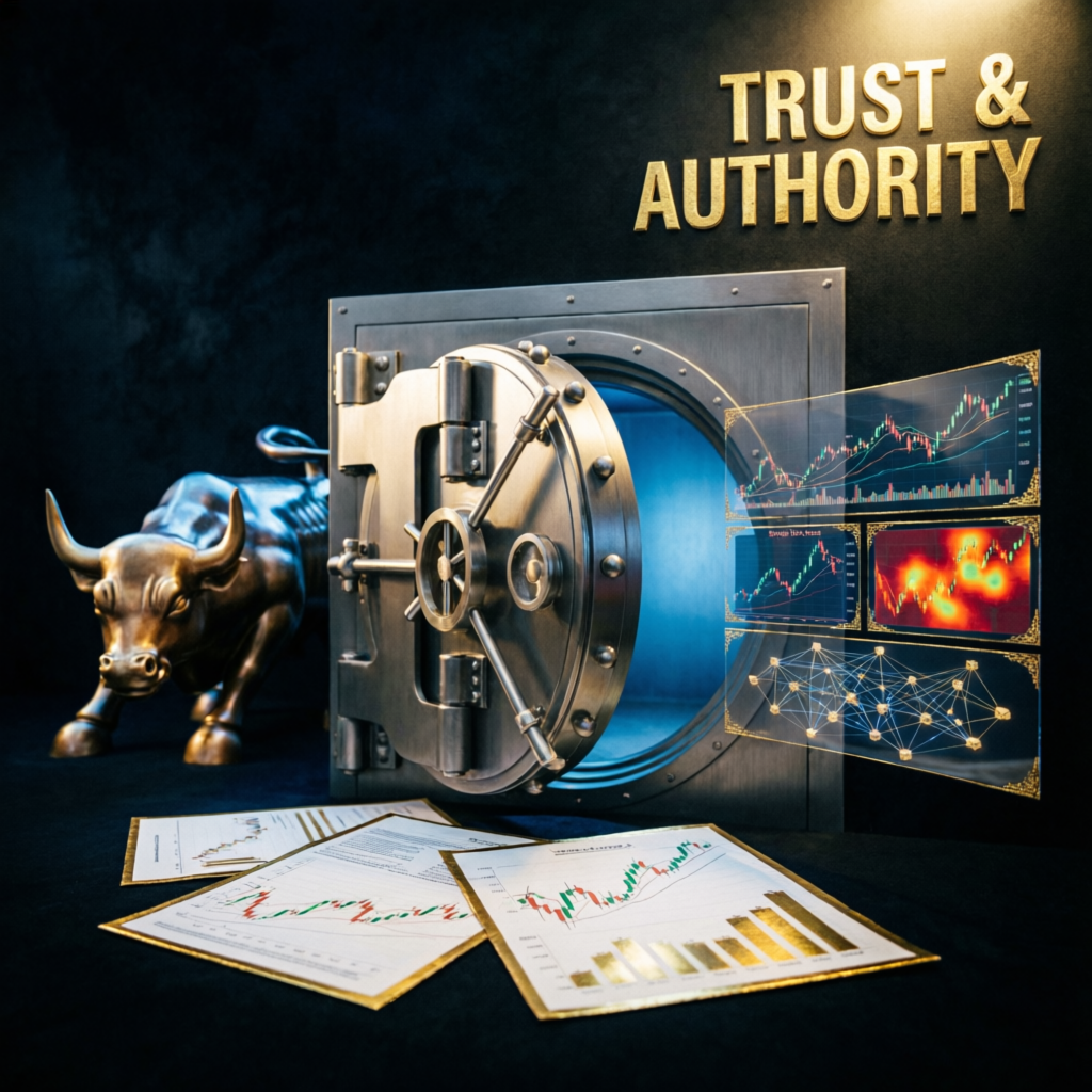 Trust and authority financial concept with secure vault