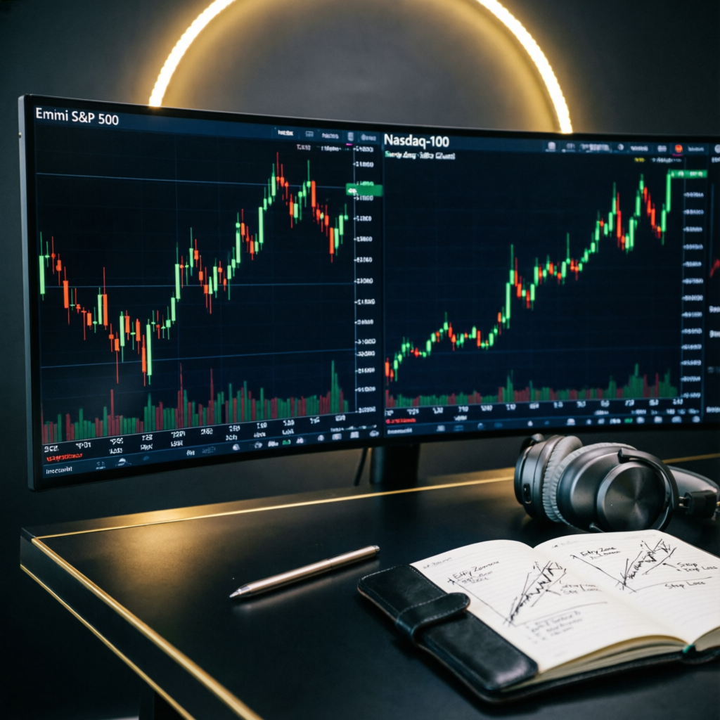 Futures trading strategy with E-mini S&P 500 and Nasdaq charts