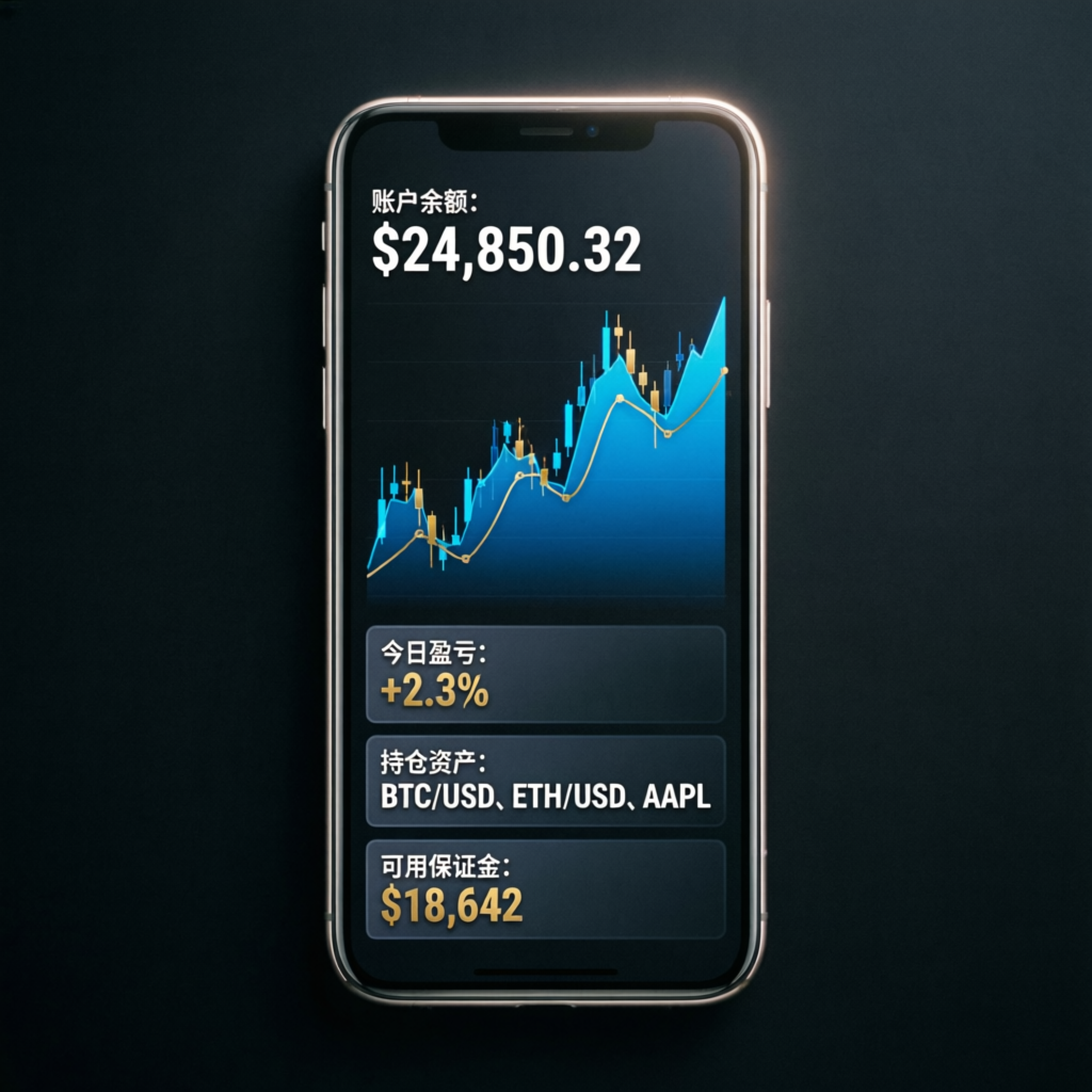 Mobile trading app showing funded account dashboard