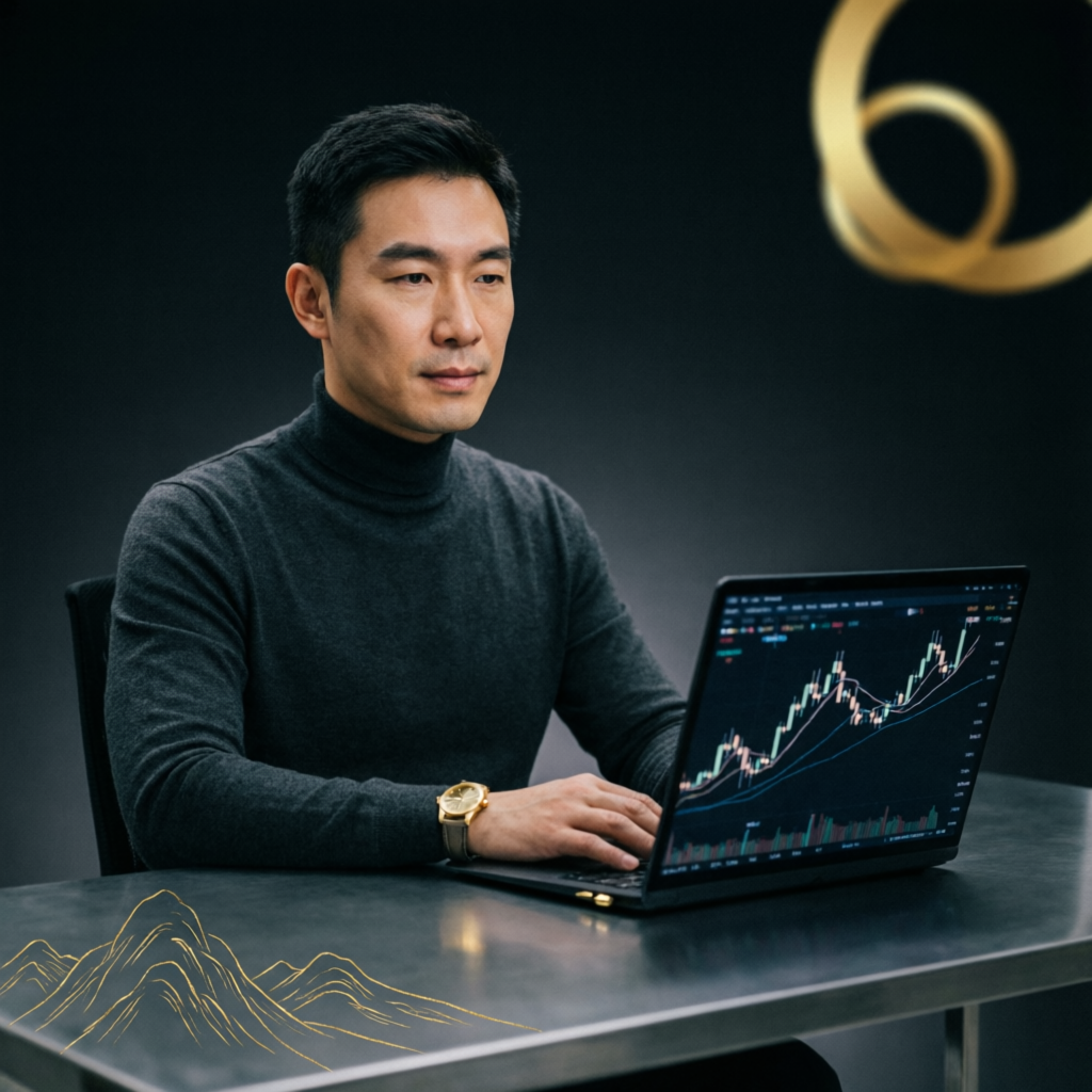 Professional trader analyzing forex charts with focused attention on laptop screen
