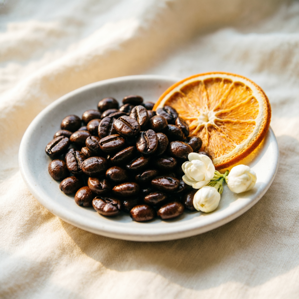 Kintamani beans with dried orange and jasmine