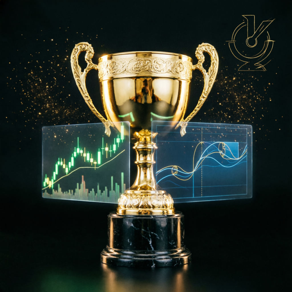 Golden trophy representing funded account success and trading achievement
