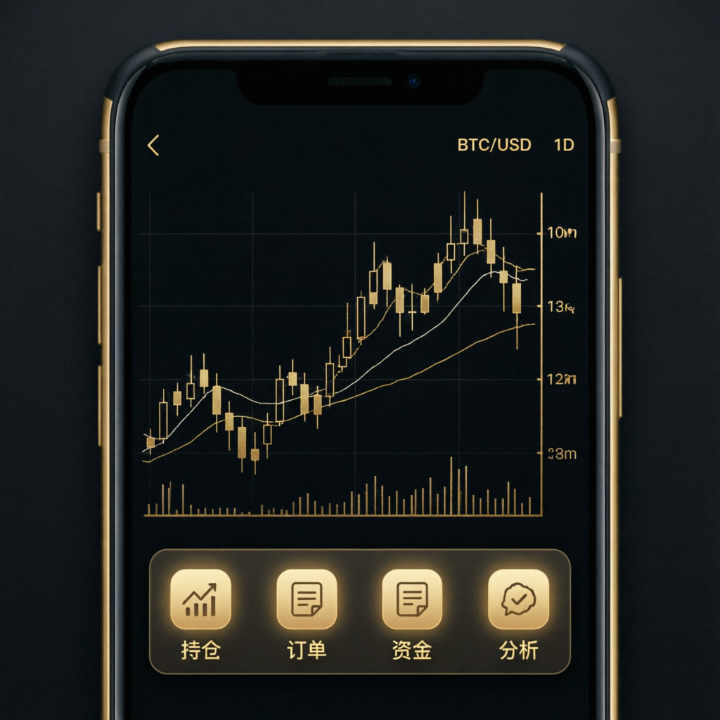 Mobile trading app interface showing futures charts on premium smartphone