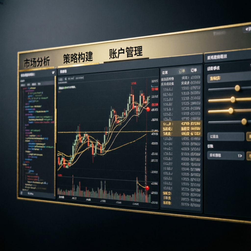 Account management interface showing market analysis and strategy building tools