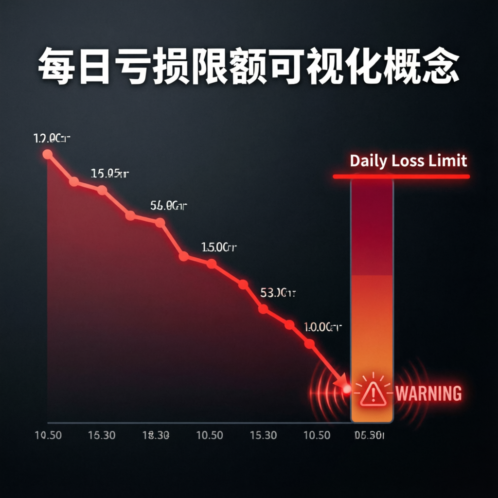 Daily loss limit visualization showing warning threshold and risk management concept