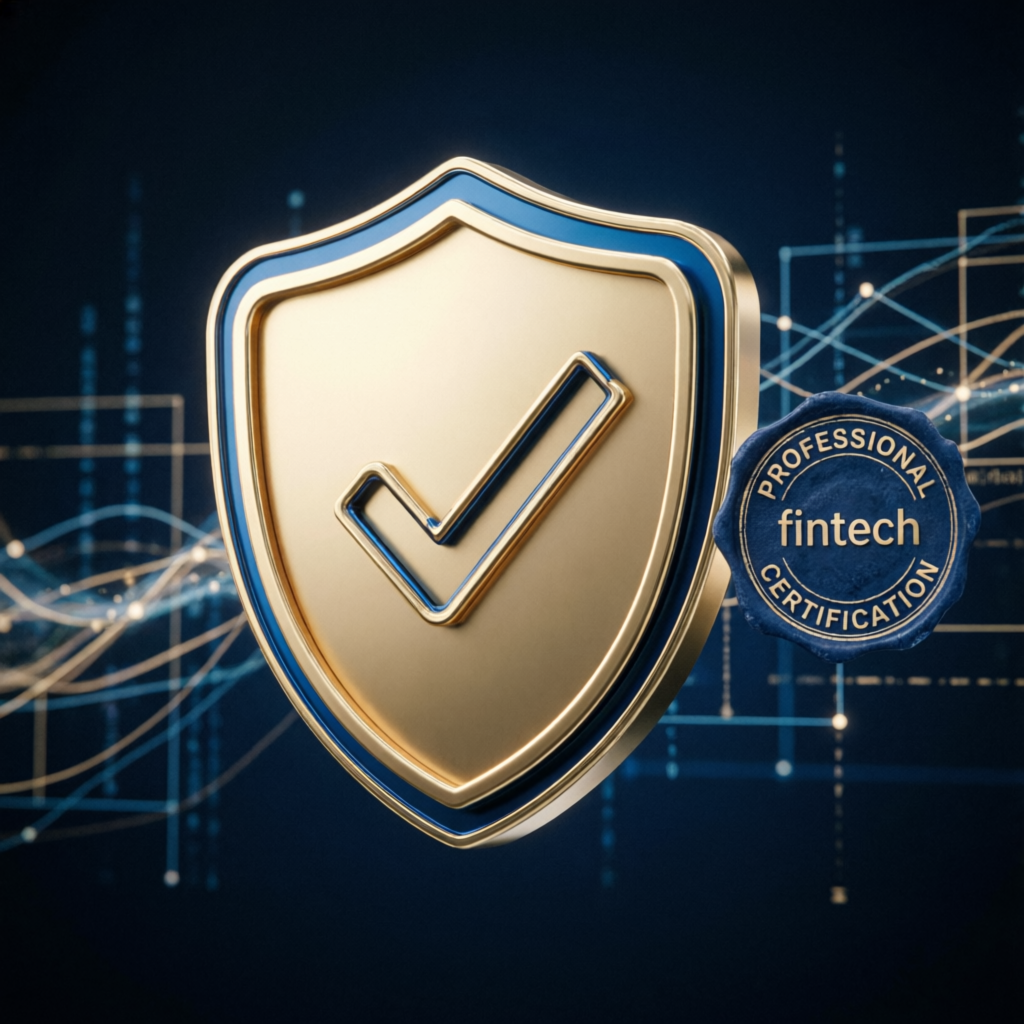 Professional fintech certification and trust verification badge