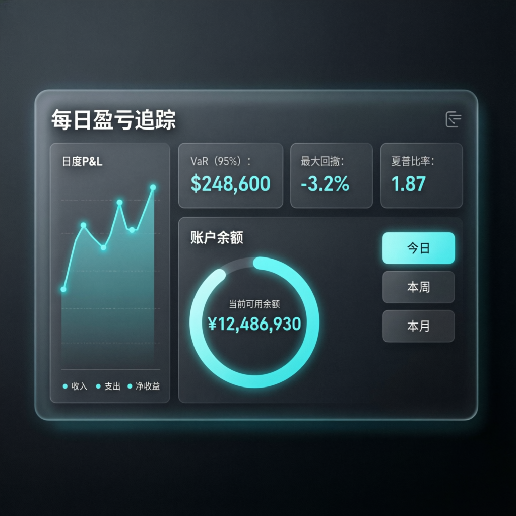 Trading dashboard showing daily P&L tracking and risk metrics for Topstep account management