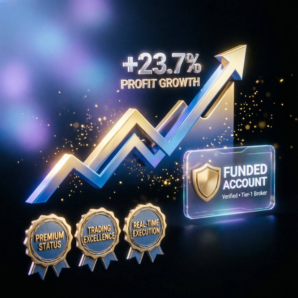 Funded account success with profit growth visualization