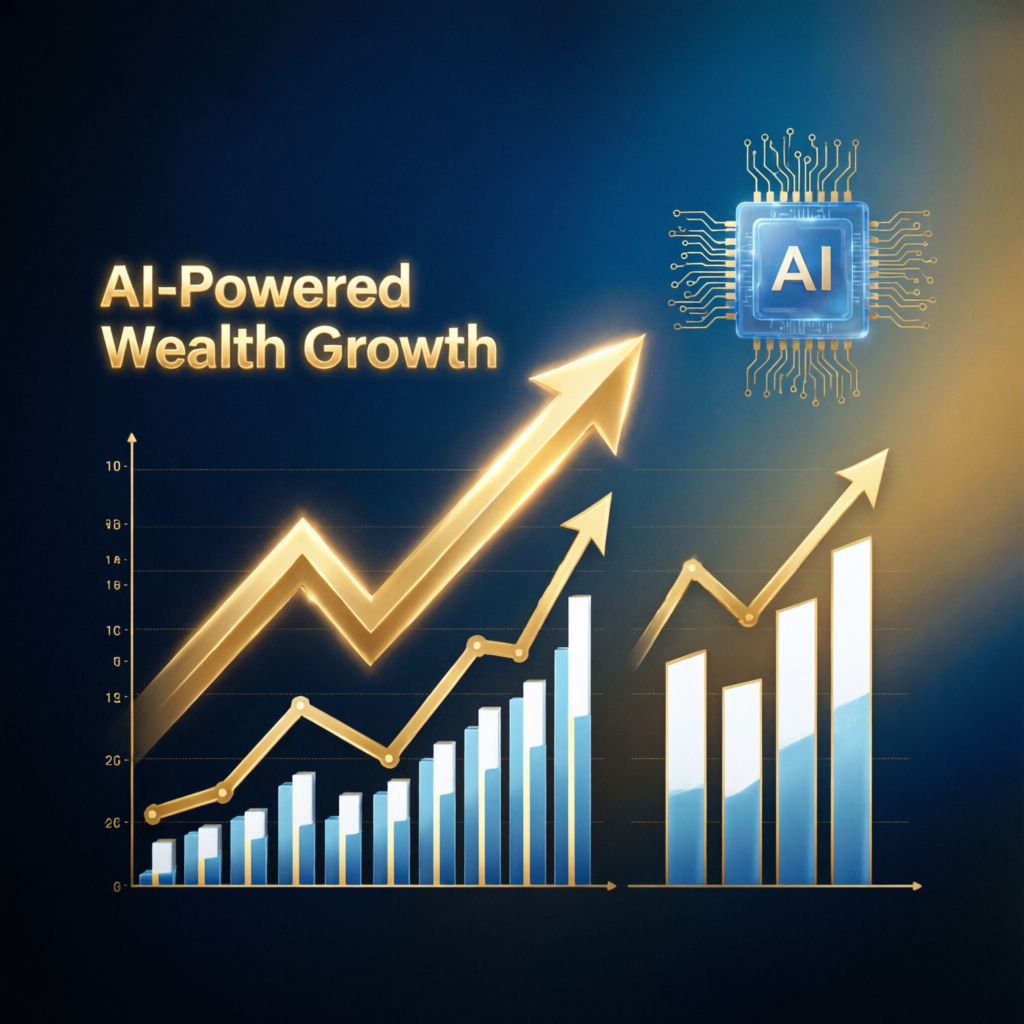 AI-powered wealth growth visualization with ascending charts