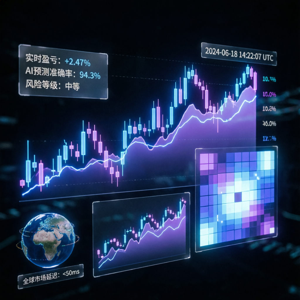 Apex Trader Funding AI-powered trading dashboard with holographic financial charts