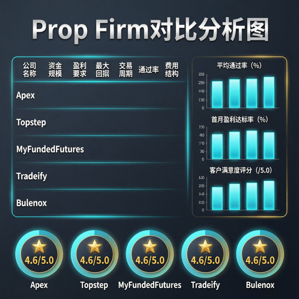 Prop firm comparison chart analyzing Apex vs Topstep vs MyFundedFutures vs Tradeify vs Bulenox