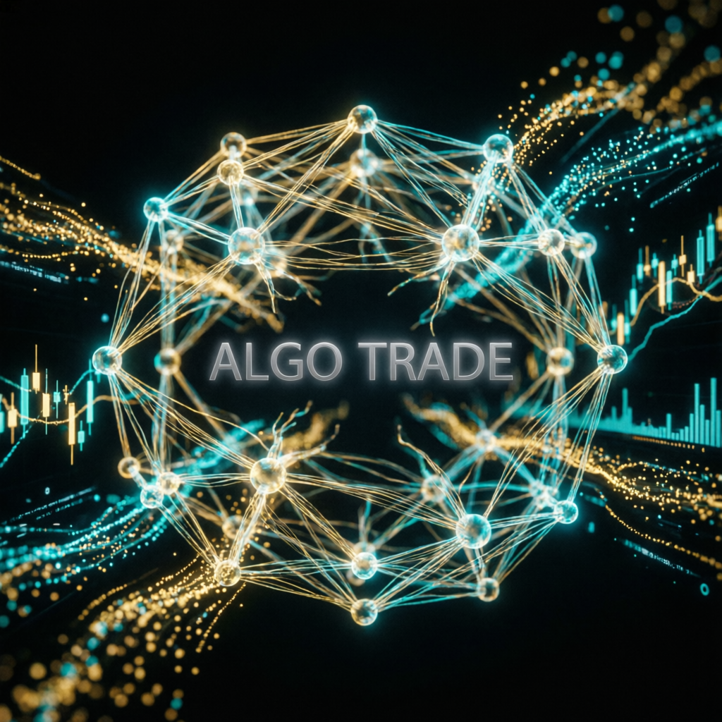 AI neural network with financial data streams representing algorithmic prop trading automation