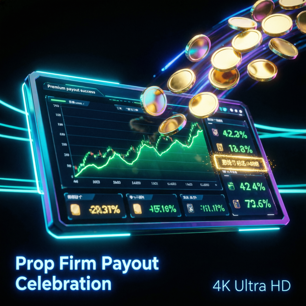 Premium payout success visualization with golden coins and profit charts