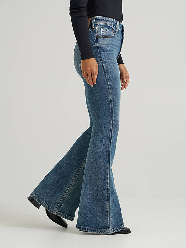 Retro flare jeans styled with a fitted black top